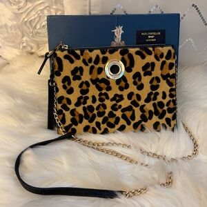 New in Box Paul Costelloe Leopard Calf Hair & Leather Crossbody/Shoulder Bag